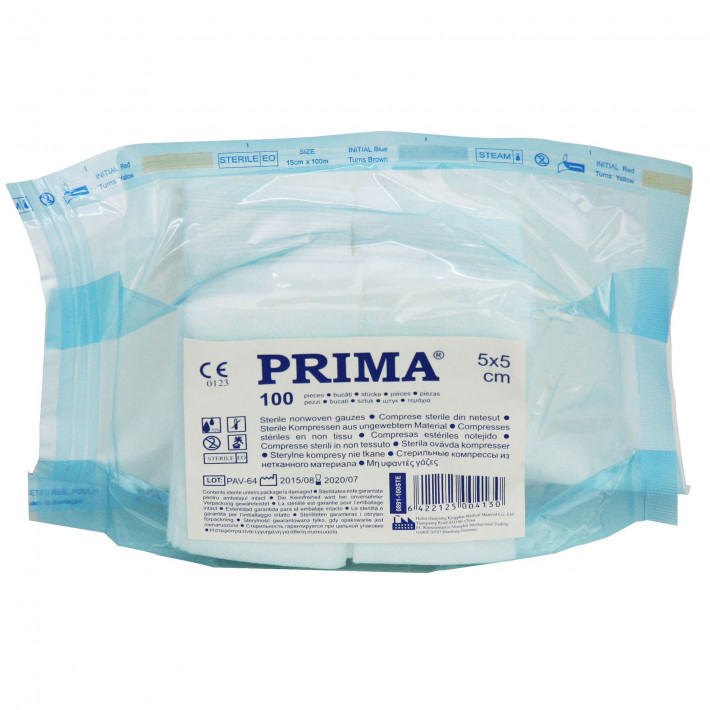 Comprese sterile din PPSB PRIMA, pliate in 4, 5cmx5cm - 100 bucati